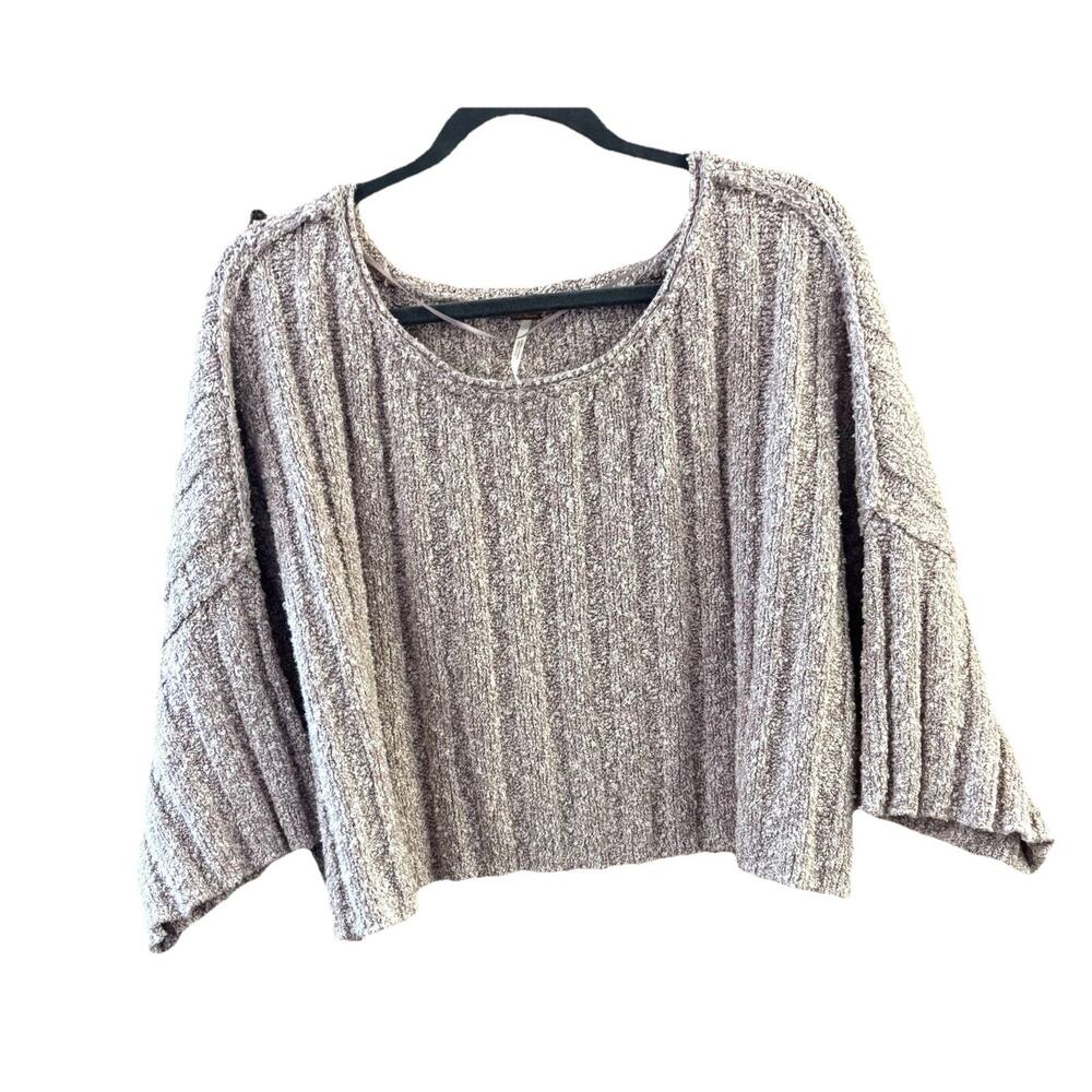 Free People Sz XS Oversized Cropped Good Day Chunky Knit Mauve Sweater Pullover